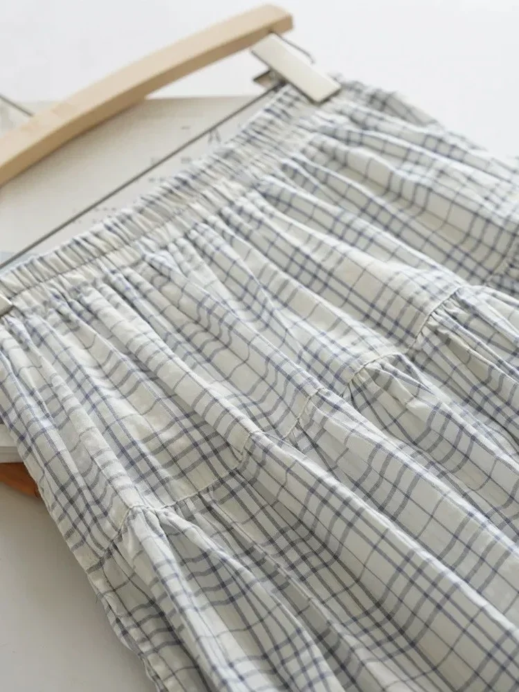 Retro Spódnica Midi w Kratę w Stylu A-Line Damska Letnia Nowa Elegancka Spódnica z Wysokim Stanem, Zwiewna, Wyszczuplająca, o Długości Midi, Patchworkowa