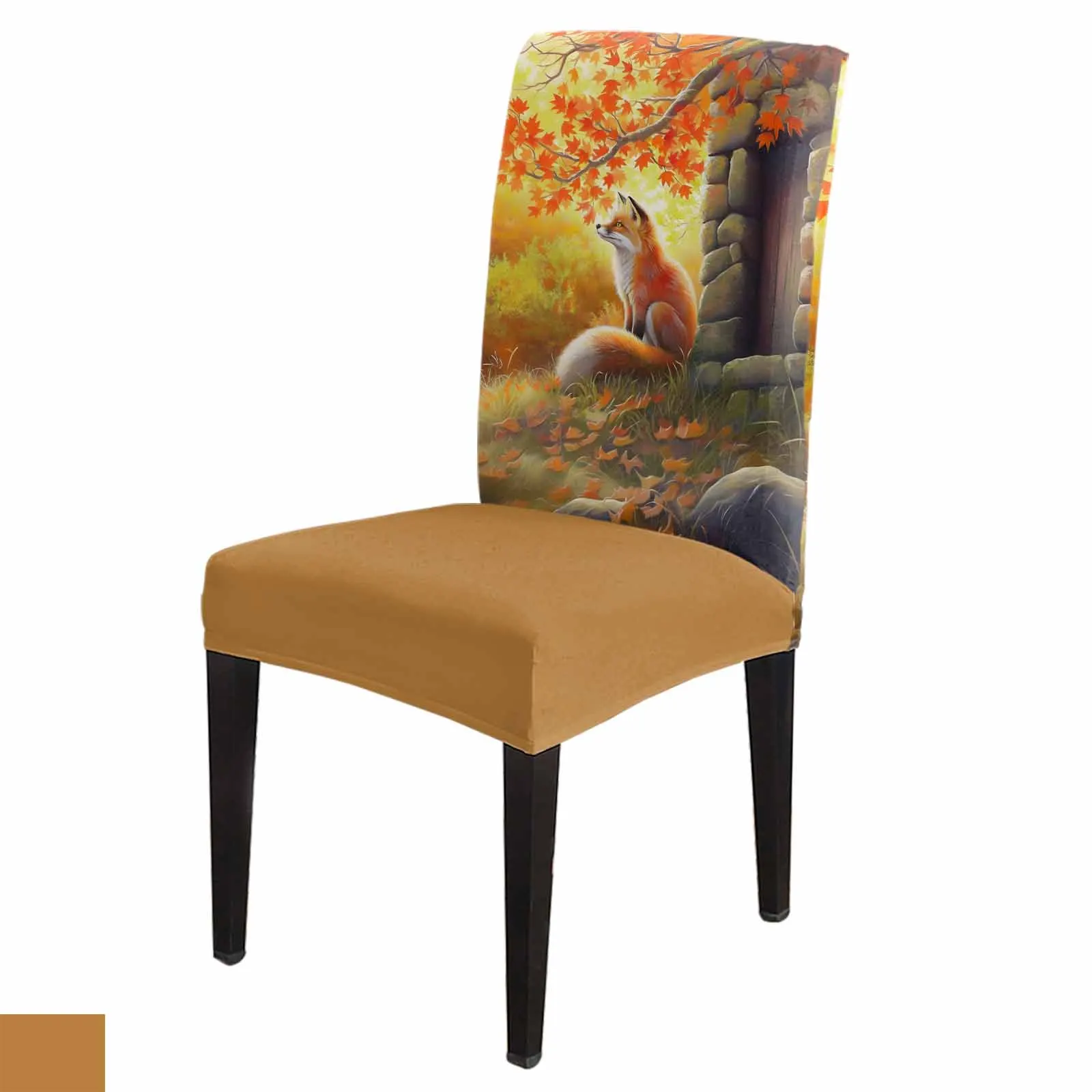 Autumn Maple Leaf Fox Stone House 4/6/8PCS Spandex Elastic Chair Case For Wedding Hotel Banquet Dining Room