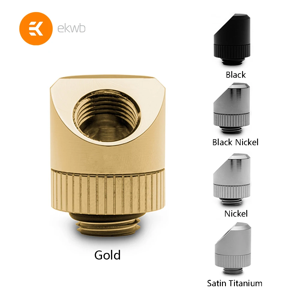 EK-Quantum Torque Rotary 45° - Black/Black Nickel/Nickel/Satin Titanium/Gold Hard pipe butt rotary joint water cooling