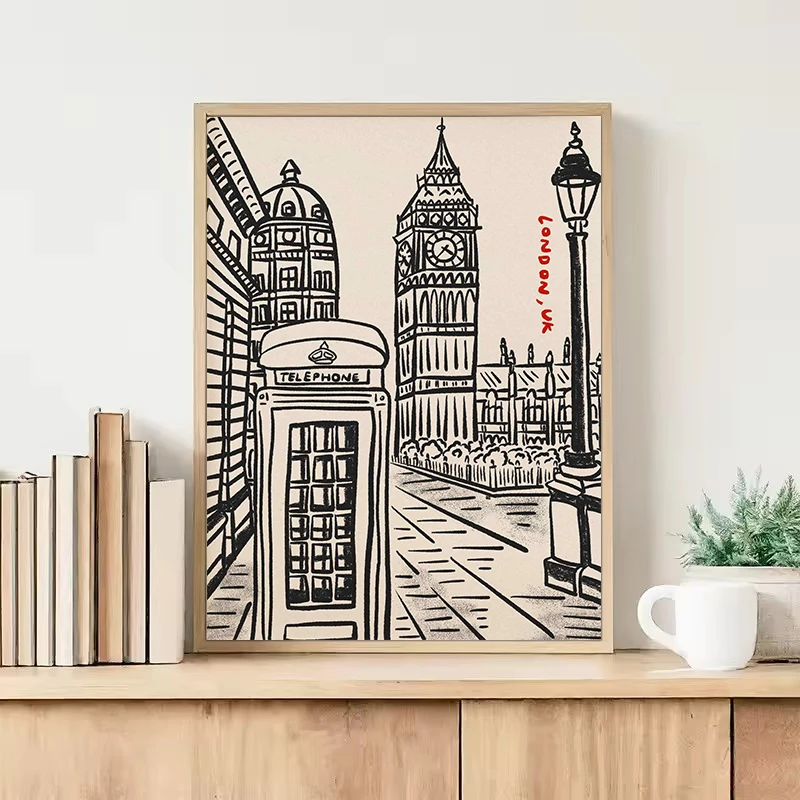 الرجعية مدينة السفر باريس سان فرانسيسكو لندن العمارة بناء رسم المشارك حائط لوح رسم الفن صور ديكور المنزل