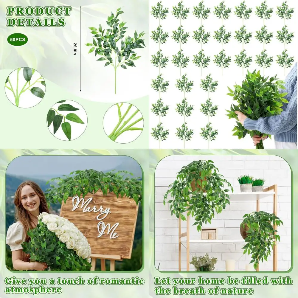 

50 шт. Стебли зелени в итальянском стиле в русском стиле, 26,8 подвесных искусственных листьев для центральных элементов, цветочных композиций, свадеб и дома D