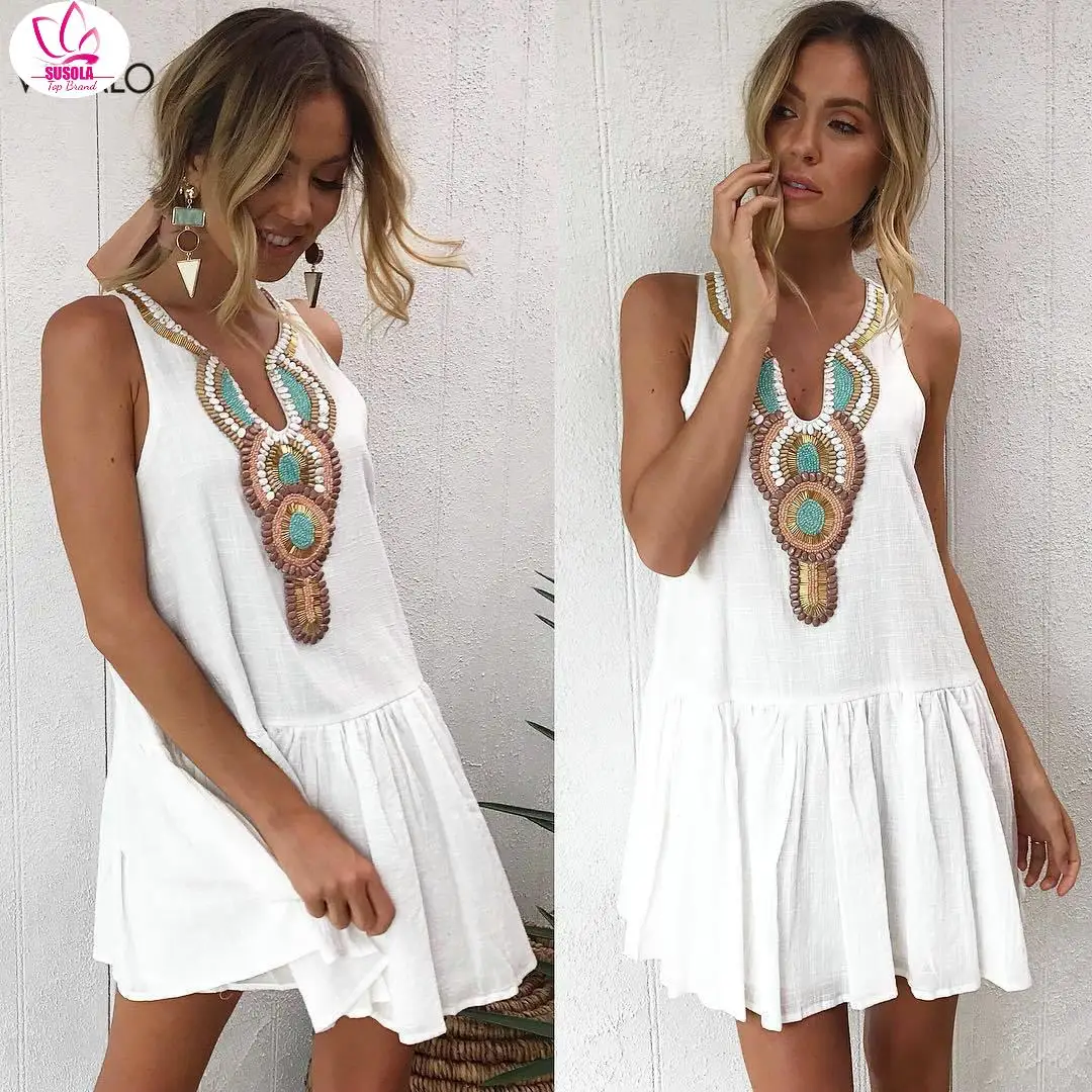 

SUSOLA Party Evening Beach V Neck Dress Trend Sexy Mini Dresses New Women Summer Casual Sleeveless Floral Boho Dresses