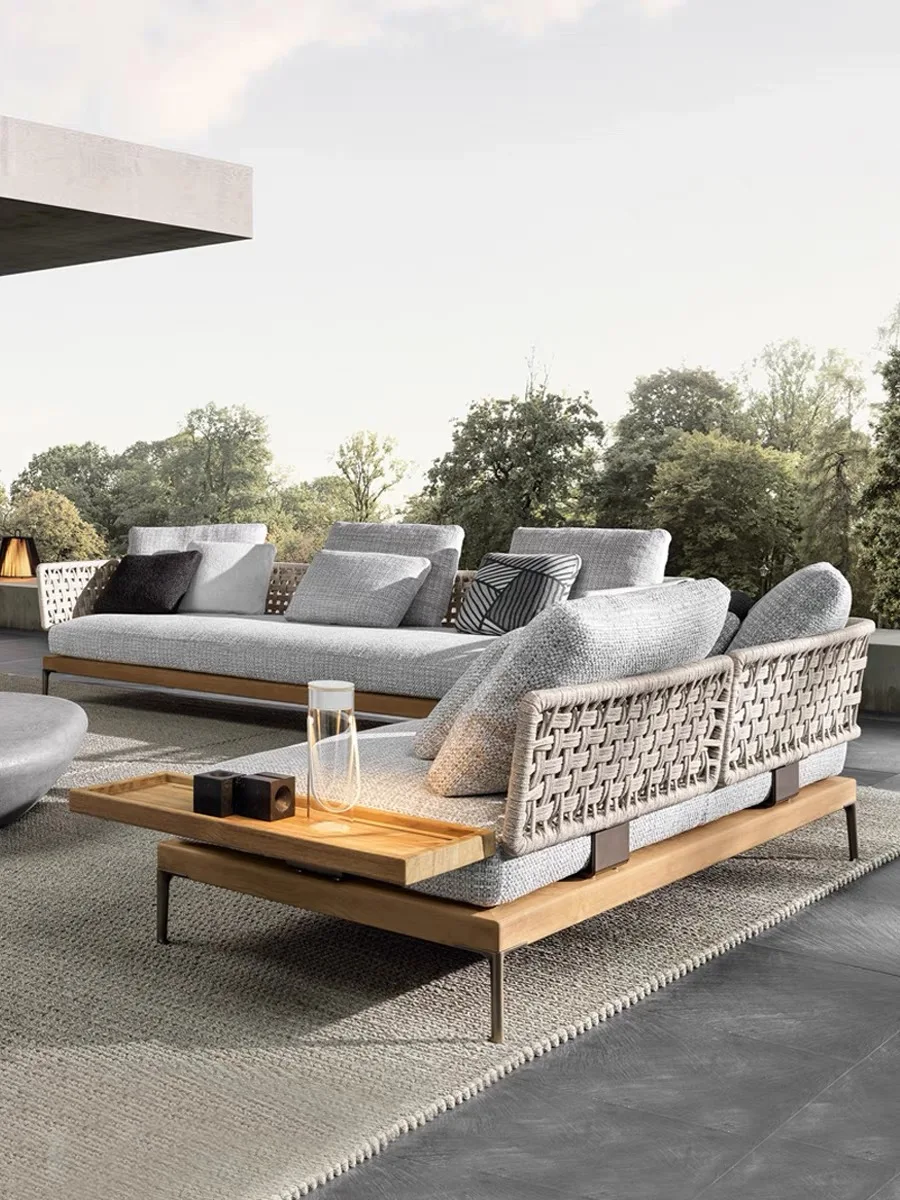 Outdoor rattan sofa, courtyard garden, outdoor rattan sofa, Nordic villa aluminum alloy combination leisure furniture