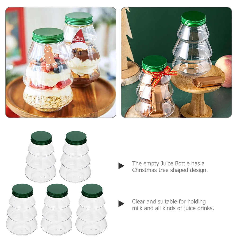 

5pcs Christmas Tree Shaped Juice Bottles Leak Proof Reusable Beverage Containers Smooth Surface Flat Bottom Drink for Adults