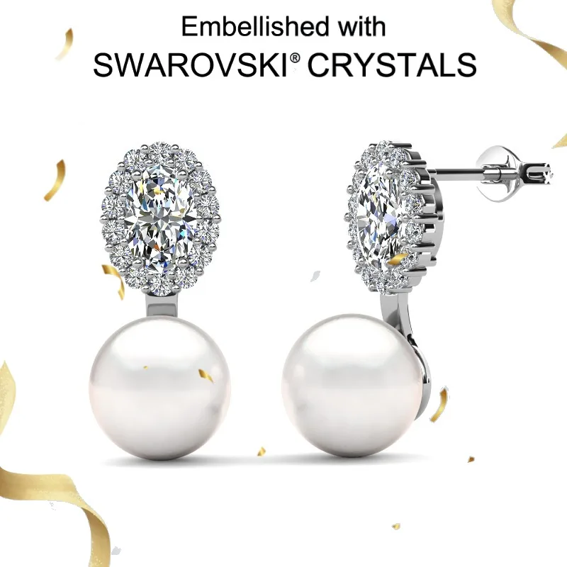 

Daisini 6/8/10mm Cultured White Pearl Swarovski Crystals Stud Earrings 925 Sterling Sliver for Women Fine Jewelry Wholesale