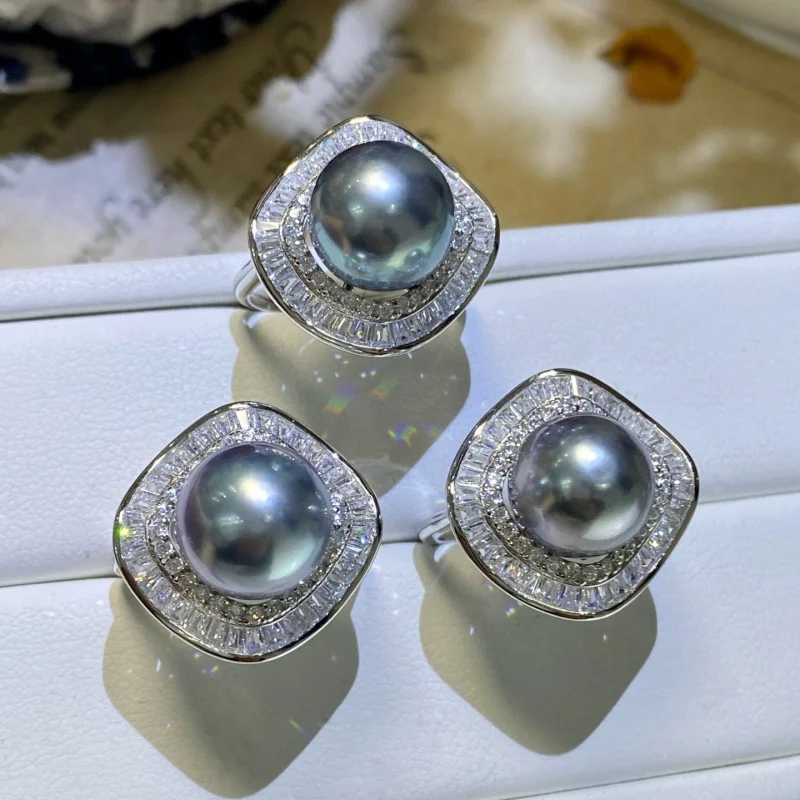 

SGARIT 10-11mm Natural Tahitian Pearl Woman Rings 925 Sterling Silver Setting Gold Plated Engagement Rings