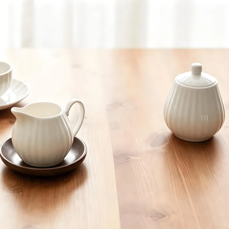 Plain white bone china cafe sugar bowl cream boat, pumpkin creative design, cafe milk jug, milk pitcher, coffee accessories