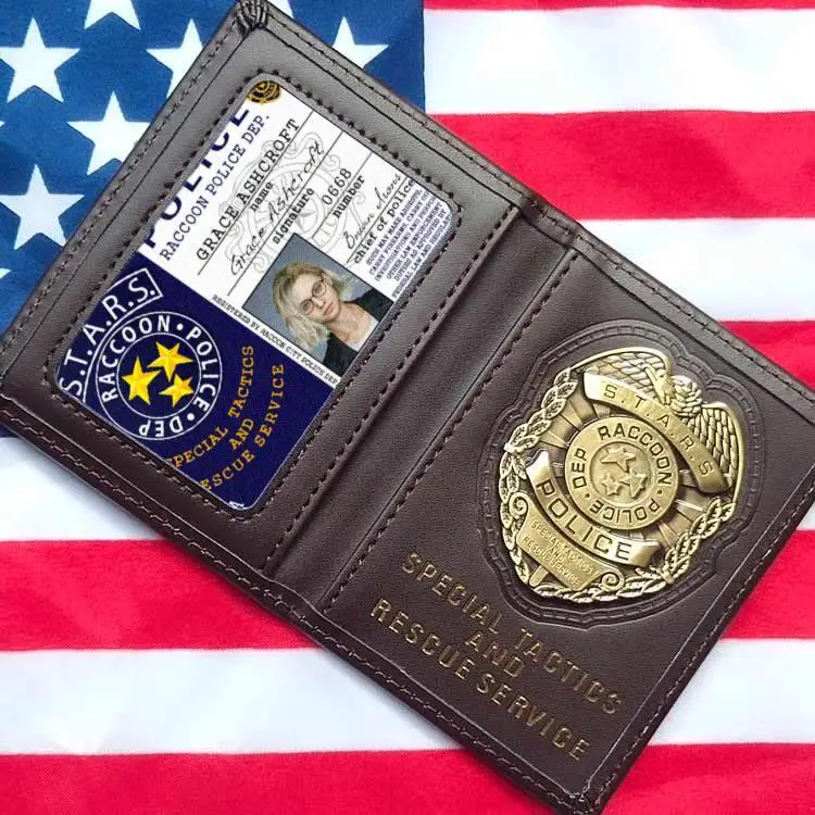 

9 Lullaby STARS Metal Badge ID Holder Raccoon Police Dept Grace Ashcroft Replica Leather Card Holder For Game Fans