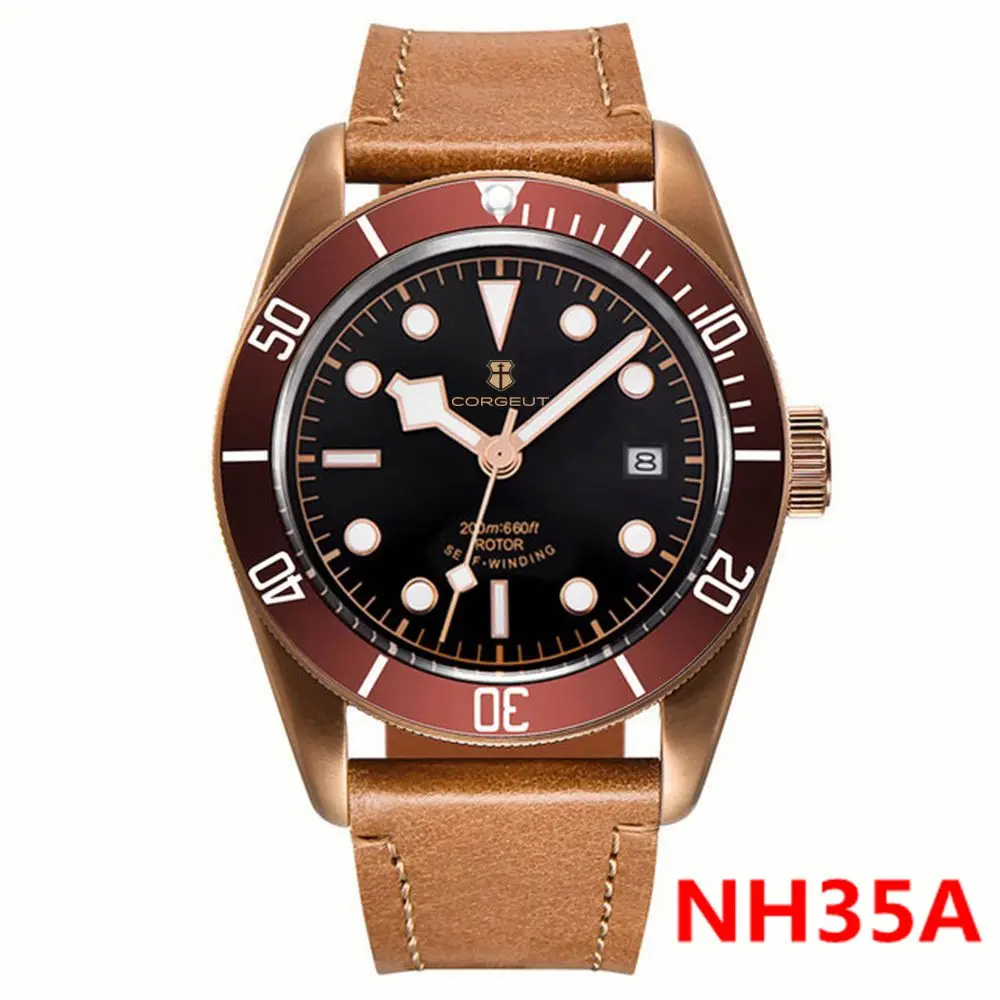 

Роскошные часы Corgeut, мужские часы с PVD-кофейным корпусом, 100 м, водонепроницаемые, светящиеся, мужские наручные часы, сапфировое стекло, NH35A, автоматические часы