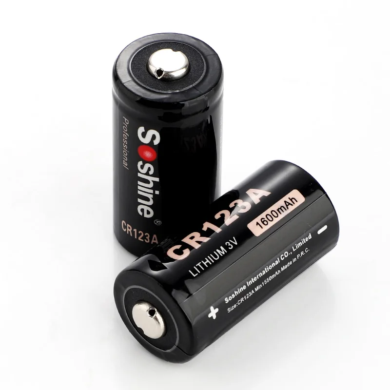 Soshine 2PCS 3.0V CR123A 16340 Primary Lithium Battery 1600mAh RCR123A Battery + Portable Battery Box