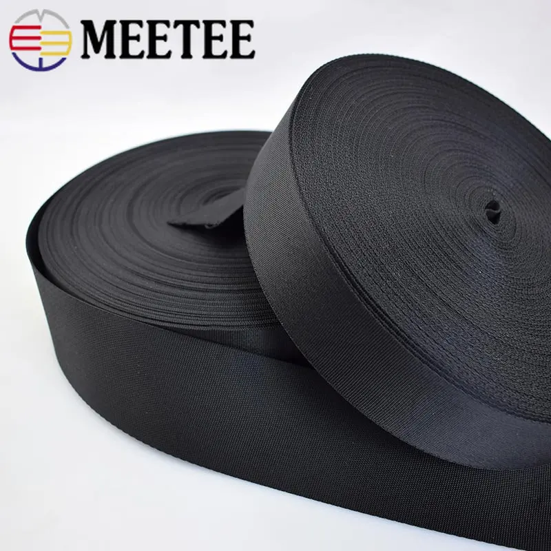 Meetee 4M 10-100mm Black Nylon Webbing Tape Backpack Strap Pet Collar Safety Belt Ribbon Band DIY Bag Clothing Sewing Accessory