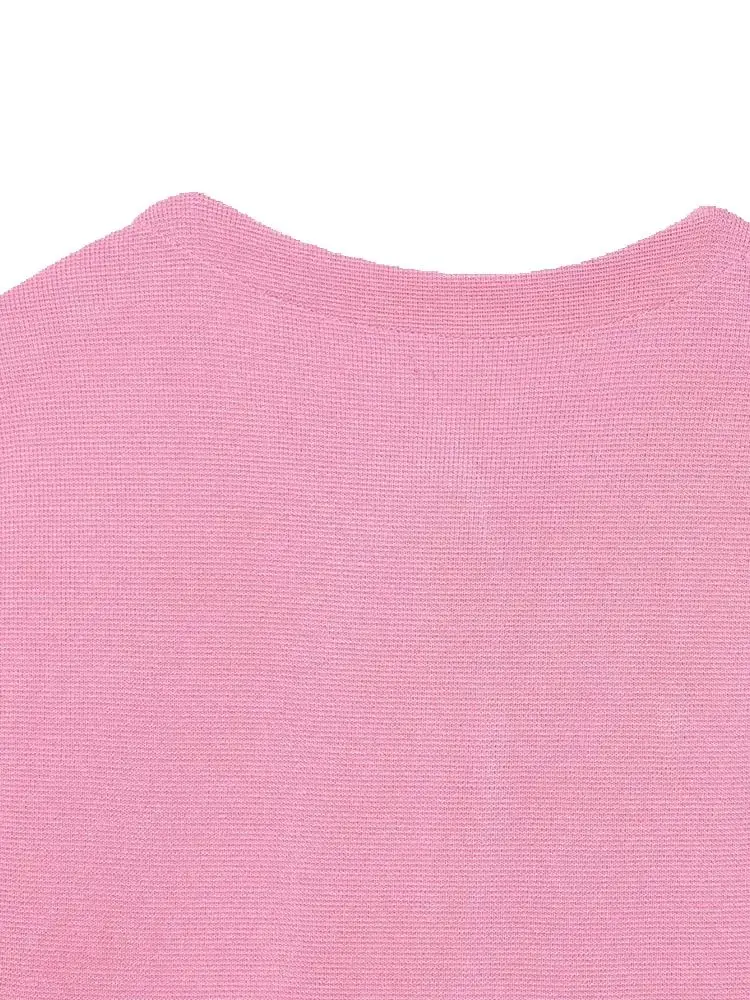 سترة ملابس خارجية نسائية على الموضة مزخرفة بأزرار محبوكة بأكمام قصيرة سترة تريكو معطف كاجوال