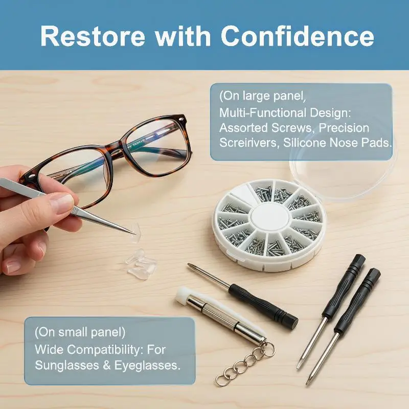 Portable Glasses Repair Kit Screwdriver Screws Nose Pads For Eyeglasses
