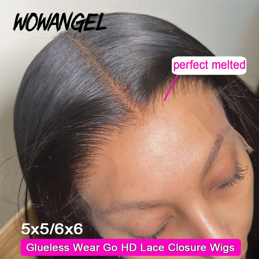 

Wow Angel 6x6/5x5 HD Lace Closure Wigs Glueless Human Hair Wig Ready to Wear 250% Straight Peruvian Hair Deep Part Weargo Wigs