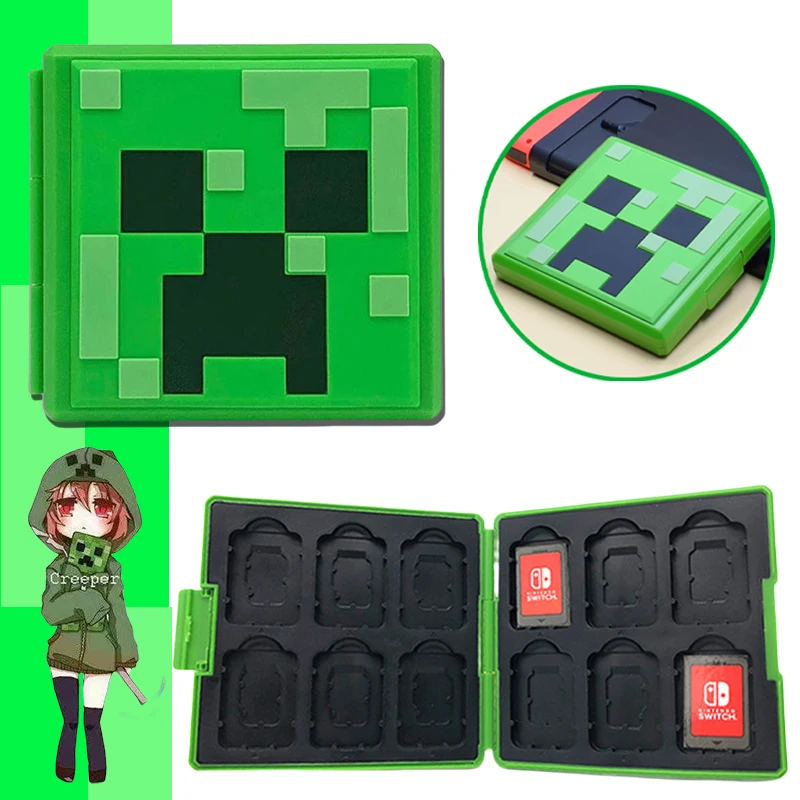 12 in 1 Game Minecraft Creeper Game Card Case for Nintendo Switch Ns Oled Lite Magnetic Silicone Storage Box Game Accessories