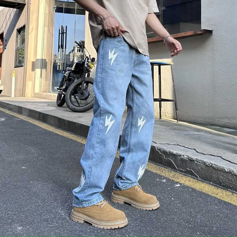 

Loose Straight Leg Men's Jeans Casual Washed Blue American Style Summer New Arrival Jeans Cotton Polyester Blend Standard Fit