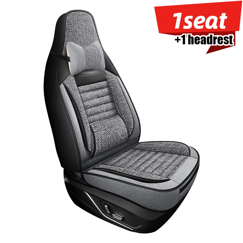 【Comfort Edition】Front Single Car Seat Cover + 1 Car Headrest, Exquisite Luxury Upgraded Comfort with Secure Support Design, Fully Enclosed Linen One-Piece Front Car Seat Cover, Suitable for All Seasons, Easy to Care For, Integrated One-Piece Front Car Seat Cover, Enhances the Driving Experience, Suitable for Most Integrated Sports Car Seats