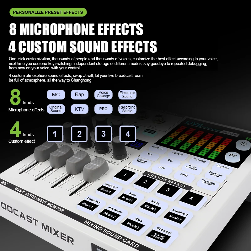 GOOERMI SN800 USB Audio Interface Sound Card with Bluetooth 48V Phantom Power Podcast Mixer for PC Studio Recording Live - view 3