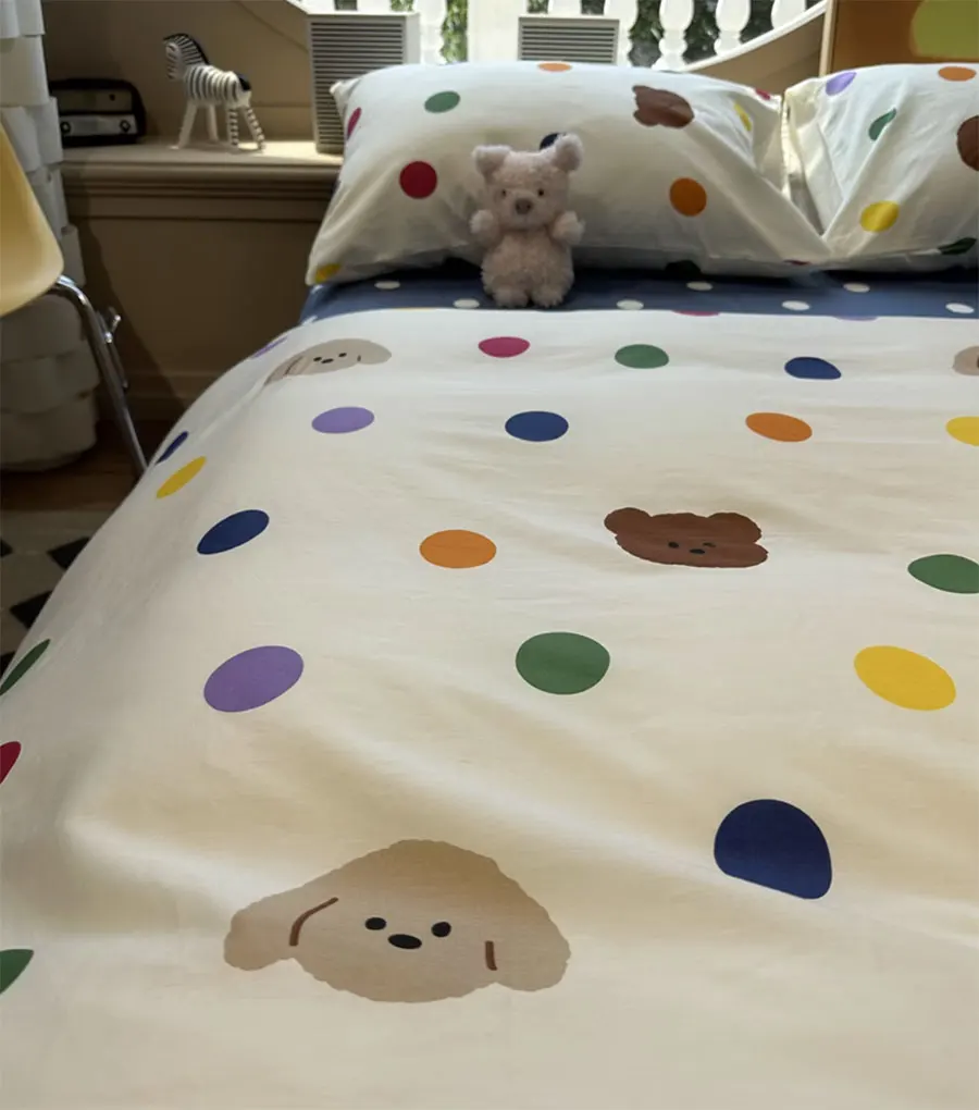 

Fashion cute polka dot dog bear bedding set kid teen,twin full queen king cotton home textile bed sheet pillow case quilt cover