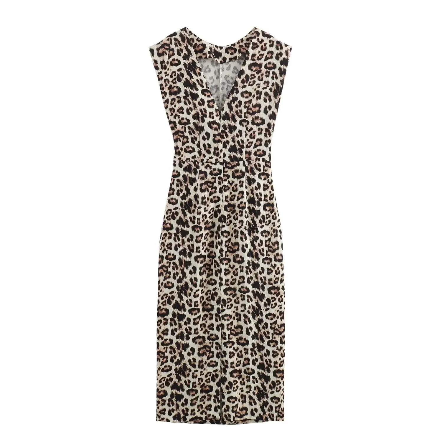 Tangada 2024 Summer Women Leopard Dress Backless V Neck Female Sexy Long Dresses 6X0374