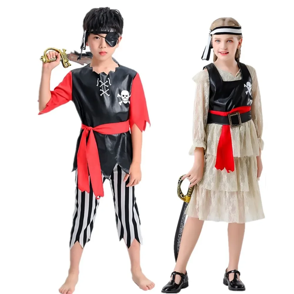 Halloween karnawałowe pirackie kostiumy Cosplay dla chłopców dziewcząt dzieci dzieci kostium pirata Fantasia Infantil sukienka Cosplay