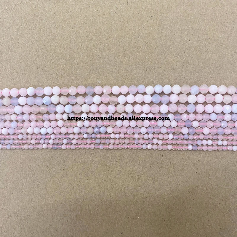 Semi-precious Stone 2 3 4MM Small Diamond Cuts Faceted Morganite Stone Round Loose Beads 15\