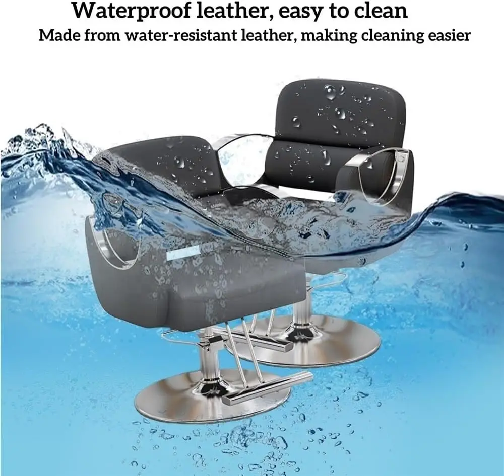 كرسي الحلاق مع جلد البولي يوريثان، مضخة هيدروليكية 360 °   كرسي صالون دوار بارتفاع قابل للتعديل، كرسي مريح شديد التحمل سهل الاستخدام