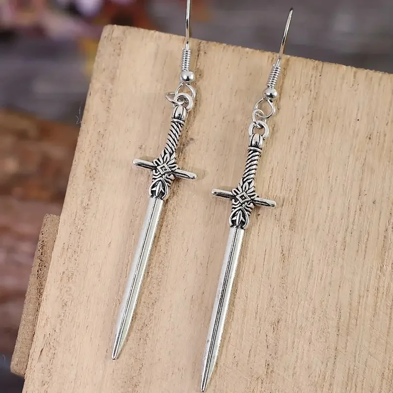 Vintage Inspired Cross Sword Pendant Dangle Earrings Hypoallergenic Unique Personality Gothic Jewelry For Women Perfect Gift