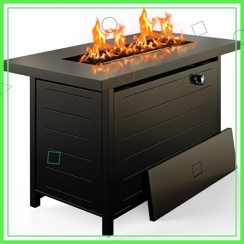 

42-дюймовый уличный пропановый стол для костра с лавовым камнем, стальная крышка 60 000 БТЕ для патио и садовых вечеринок