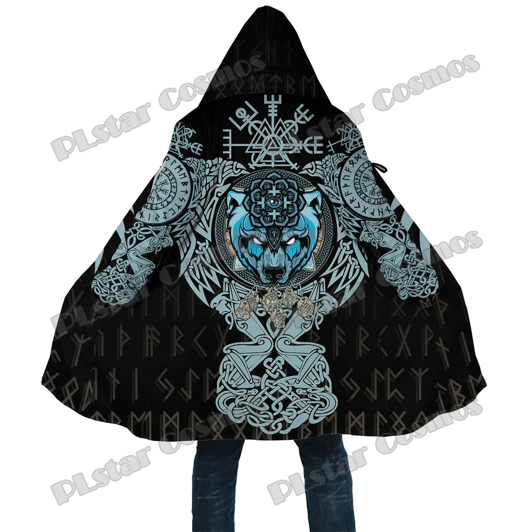 Ram Schedel Tattoo Met Vegvisir en Valknut 3D Gedrukt Heren Fleece Kapmantel Winter Unisex Casual Dikke Warme Mantel Jassen PF140