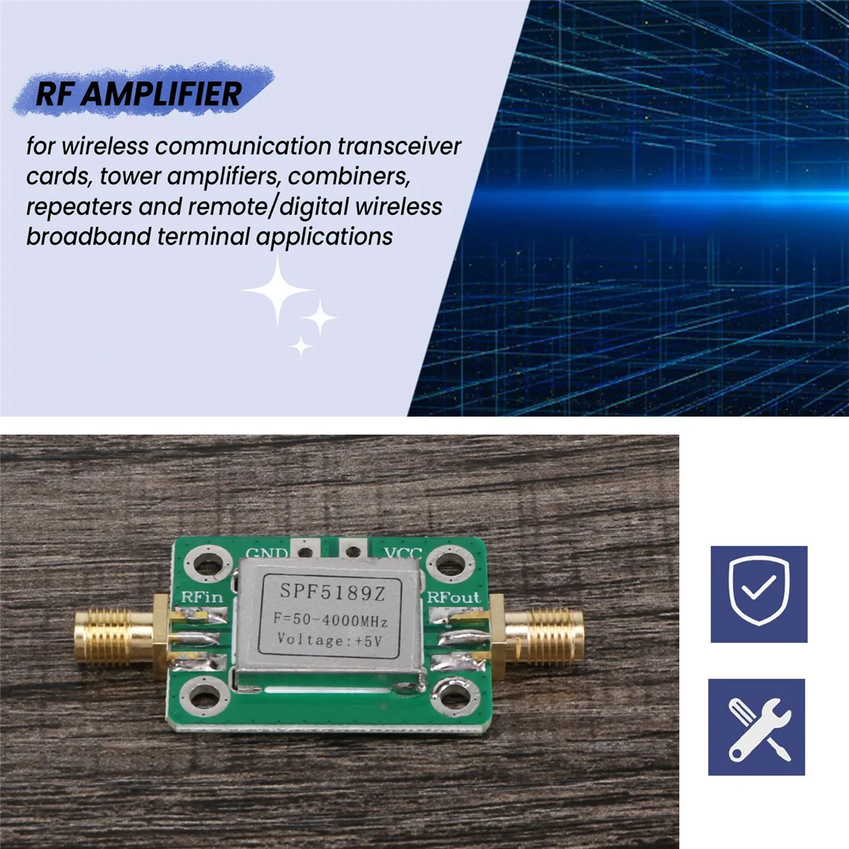 RF Amplifier, Low Noise LNA 50 to 4000MHz SPF5189Z RF Amplifier for Amplifying FM HF VHF UHF Radio Signal