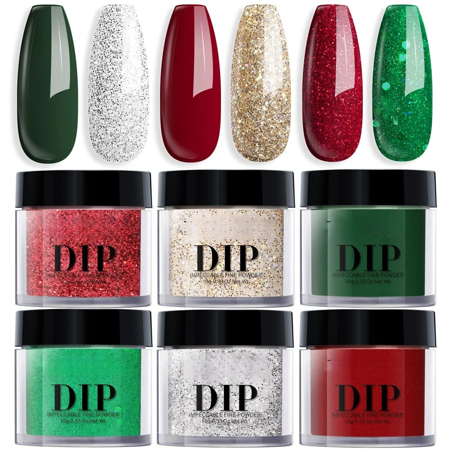 

Metallic Gold Silver Glitter Dip Powder 6 Shades Dipping Powder Set Long Lasting Salon Nail Decoration