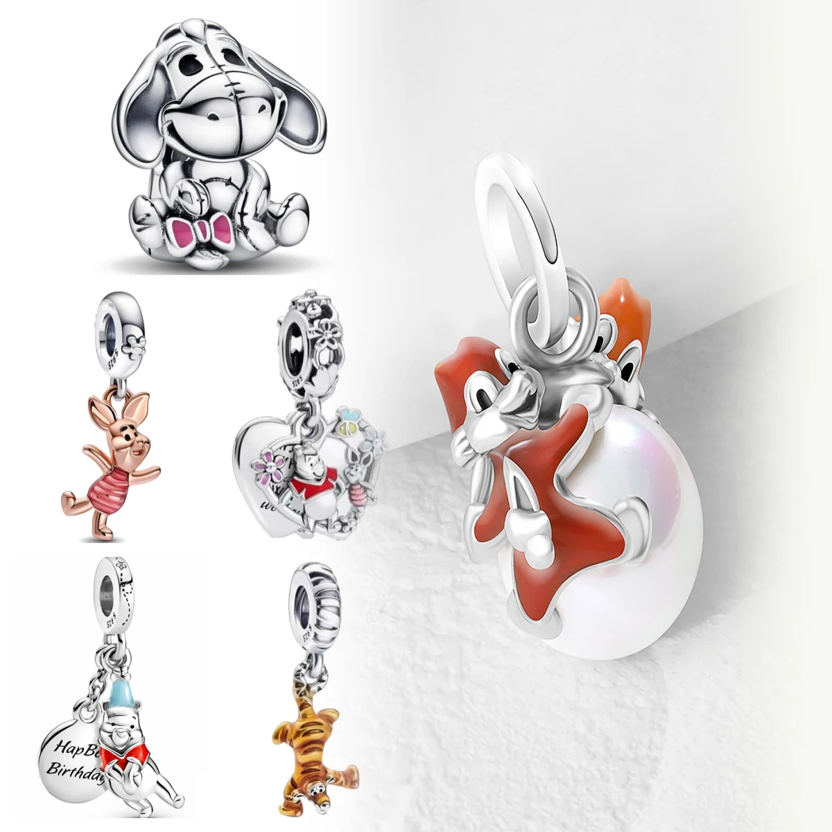 

Miniso Disney Winnie the Pooh Series Silver 925 Original Charms Fit Bracelet Eeyore Piglet Tigger Beads Charm Jewelry Trinket