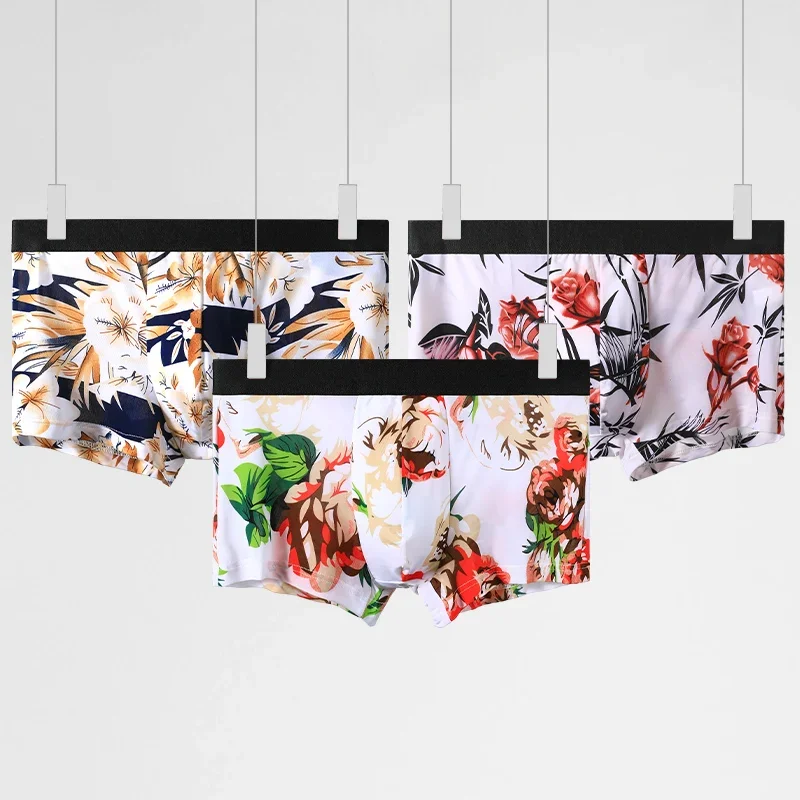

Men's Boxers Ice Silk Bottom Shorts Boxer Shorts Men Modal File Personality Sexy Underwear Summer Thin Breathable Soft