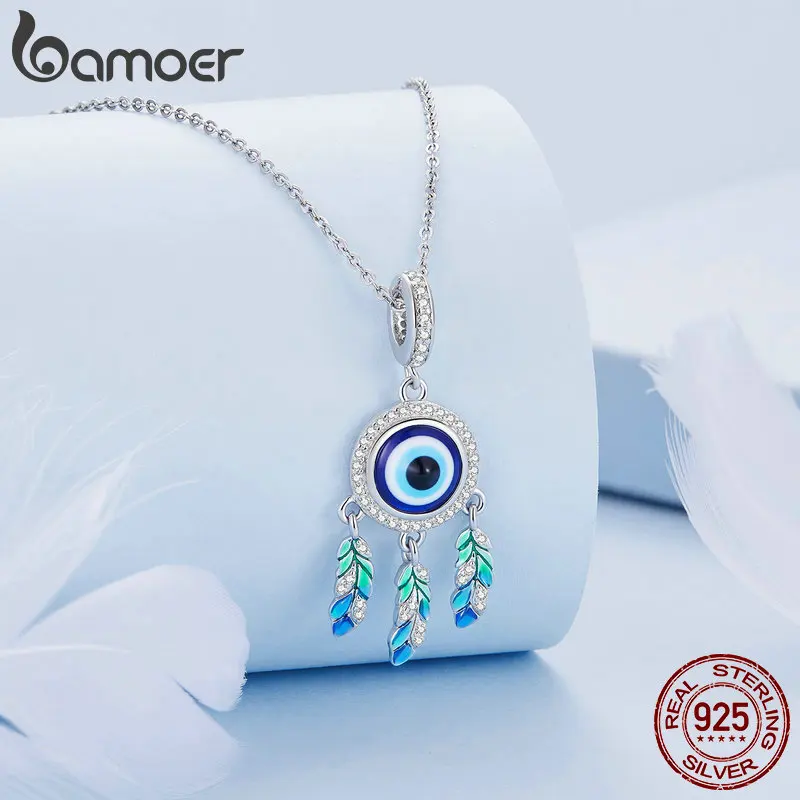 Bamoer 925 Sterling Silver Blue Devil's Eye Hanging Beads Dreamcatcher Pendant Charms for Women Bracelet DIY Fine Jewelry BSC785