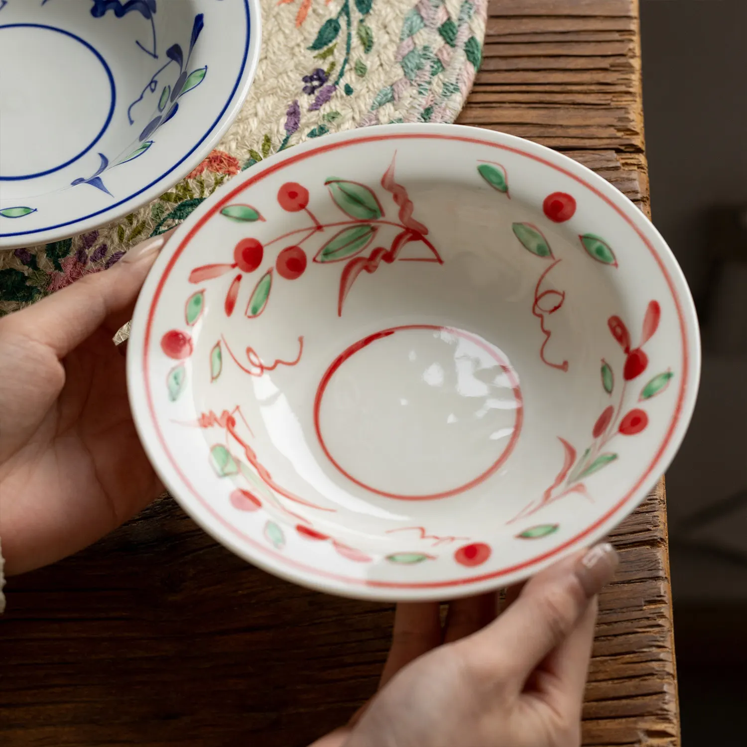 Vintage Hand Painted Arabesque Floral Plates Household Pasta Fruit Soup Dinner Serving Dish Kitchen Daily Tableware Gift