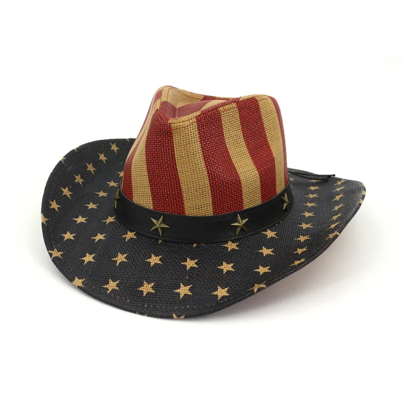 

USA American Flag Straw Cowboy Hat For Women Men Western Cowgirl Sombrero Hombre Jazz Caps