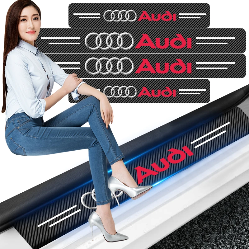 4PC Carbon Fiber Car Door Sill Protector For Audi Sline TT A1 A2 A3 A4 A6 A7 A8 Q1 Q2 Q3 Q4 Q5 Q6 Q7 Q8 TT S4 S5 QUATTRO