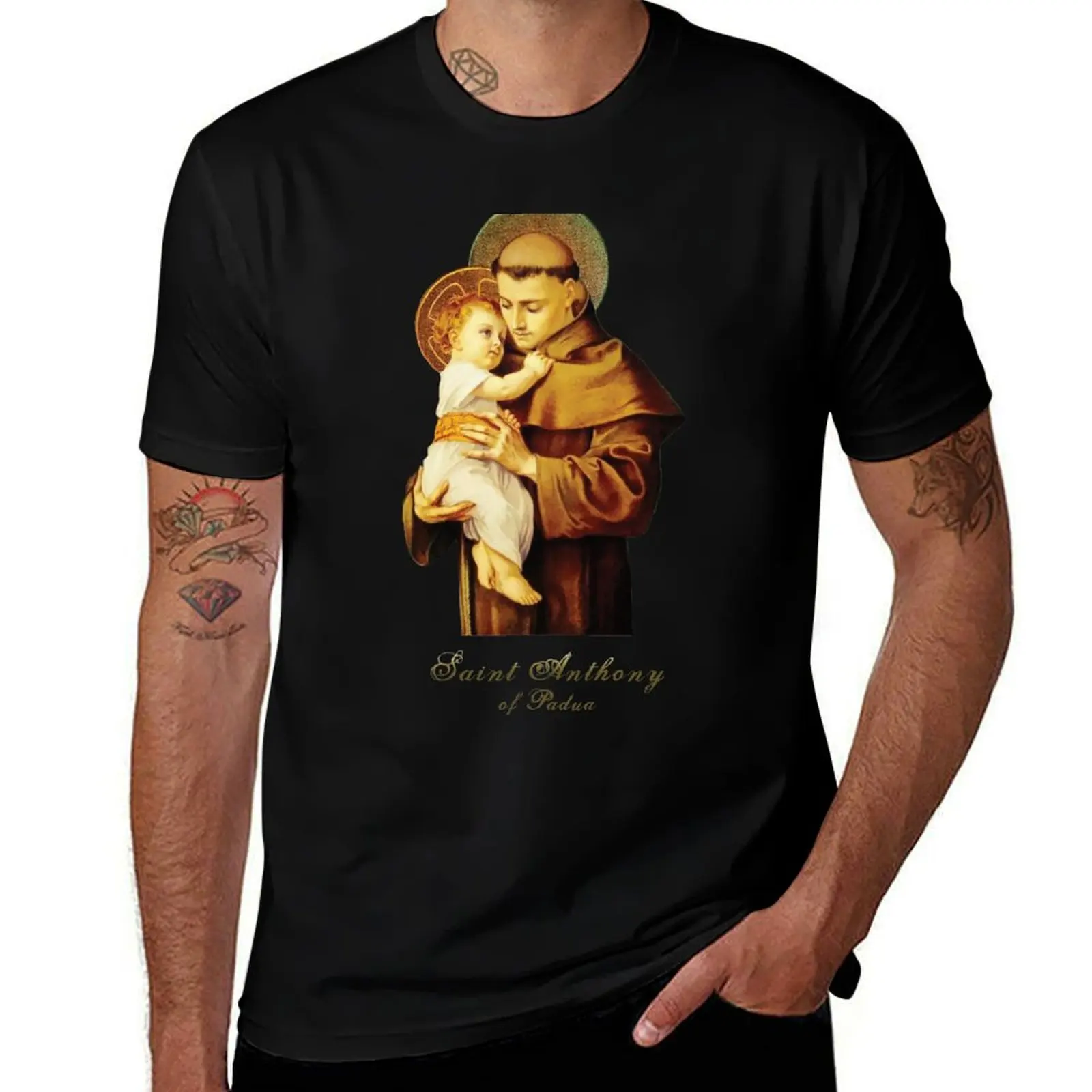 

Saint Anthony of Padua T-Shirt men t shirt cotton 100% t shirt men 100% cotton luxury brand man t shirt cotton T-Shirt