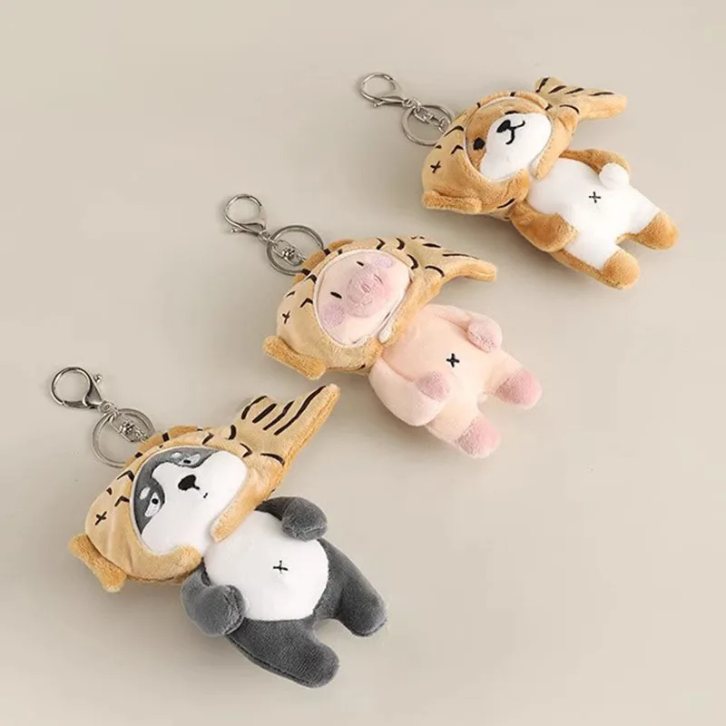

Shiba Inu Taiyaki Dog Pig Cat Fish Hat Pendant Plush Toy Stuffed Doll Cartoon Animal Bag Decoration Key Ring Chain Boy Girl Gift