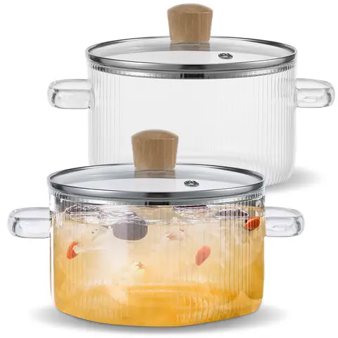 Glass Cooking Pot with Lid 1.6L/54oz Heat Resistant Glass Saucepan with Double Handles Non-Stick Glass Soup Pot Stovetop Pot