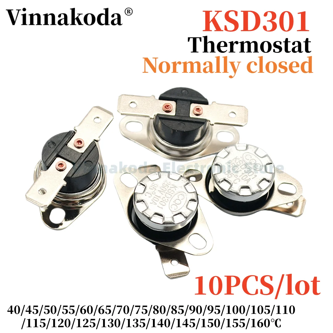 

10PCS Normally closed KSD301 temperature control sensor 10A 250V 40/45/50/55/60/65/70/75/80/85/90/95/100/105/110/115/120/125℃