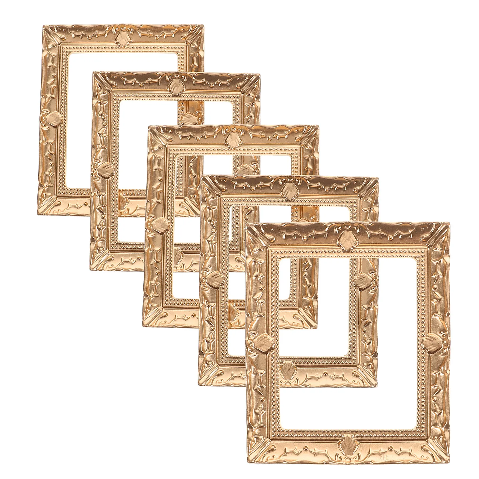 5Pcs Miniature Vintage Picture Frames Resin Baroque Design Dollhouse Furniture Tiny Frames for Painting Display Nostalgic Home