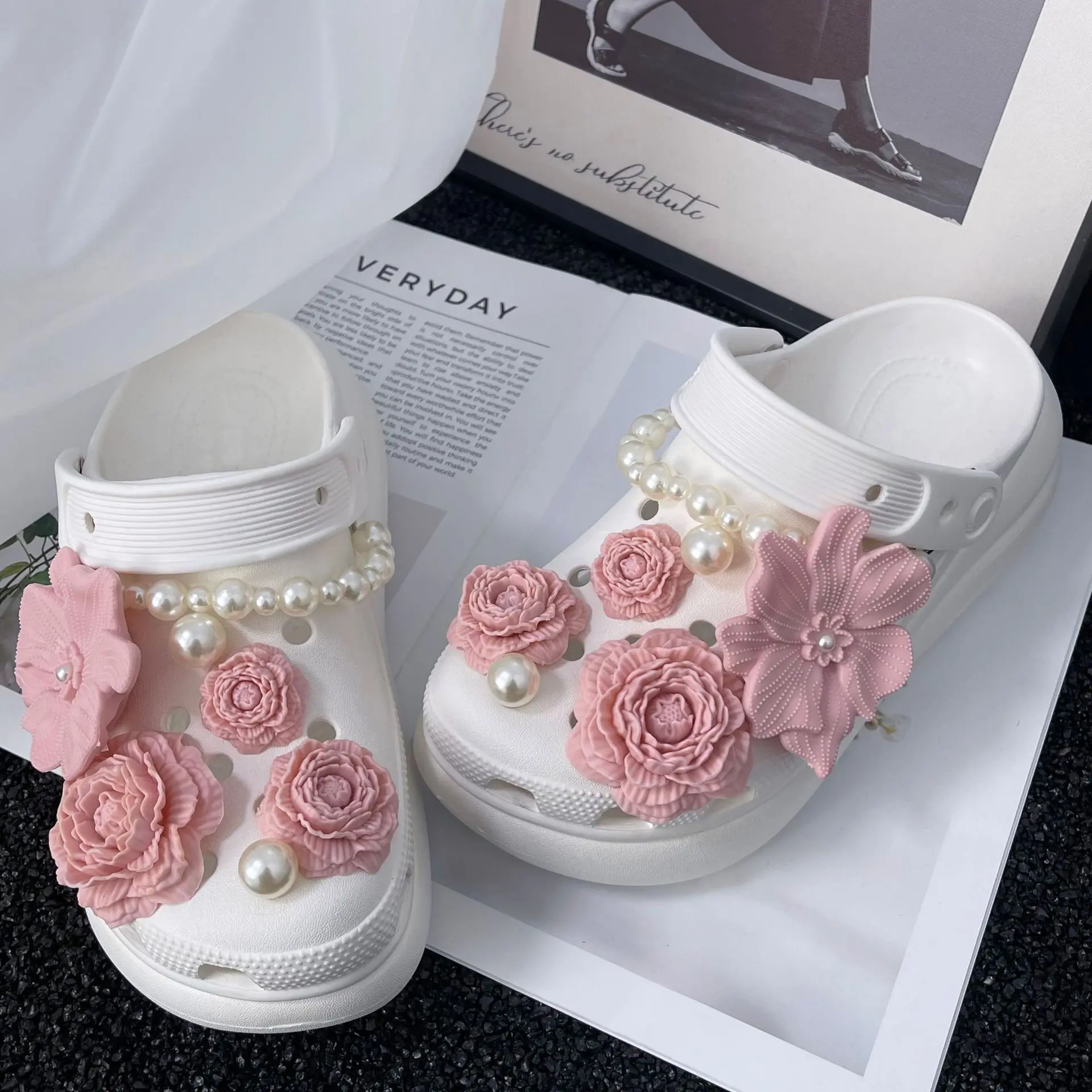 DIY Fashion Flowers Series PVC Shoe Charms for Clogs Accessories Slipper Slide Sandals Garden Shoe Buckle Pins Girl Women Gifts