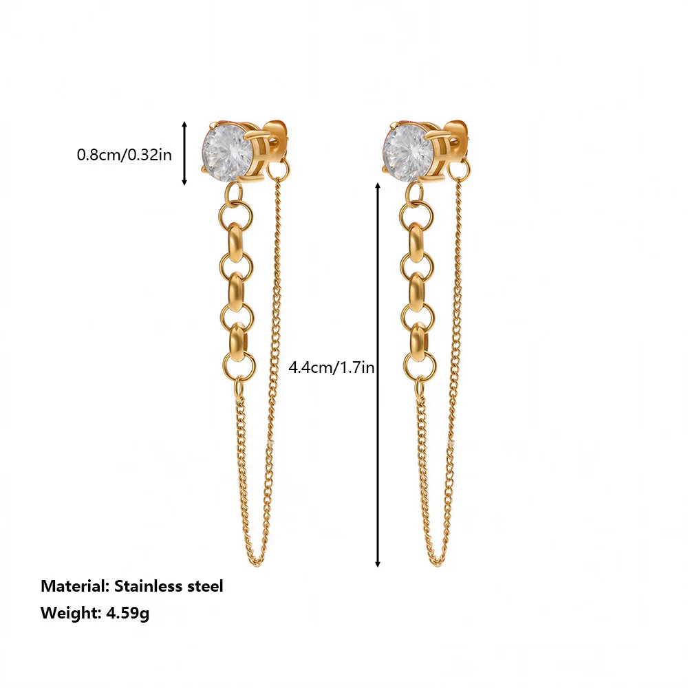 DIEYURO 316L Stainless Steel Round Zircon Chain Long Tassel Earrings For Women Trend Luxury Niche Waterproof Simple Jewelry Gift