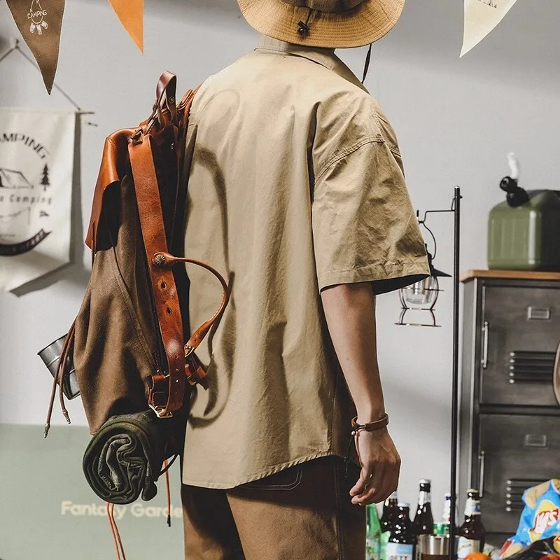 Summer Men's American Work Short Sleeved Shirt Elegant Turn Collar Loose Male Blouse Shirt