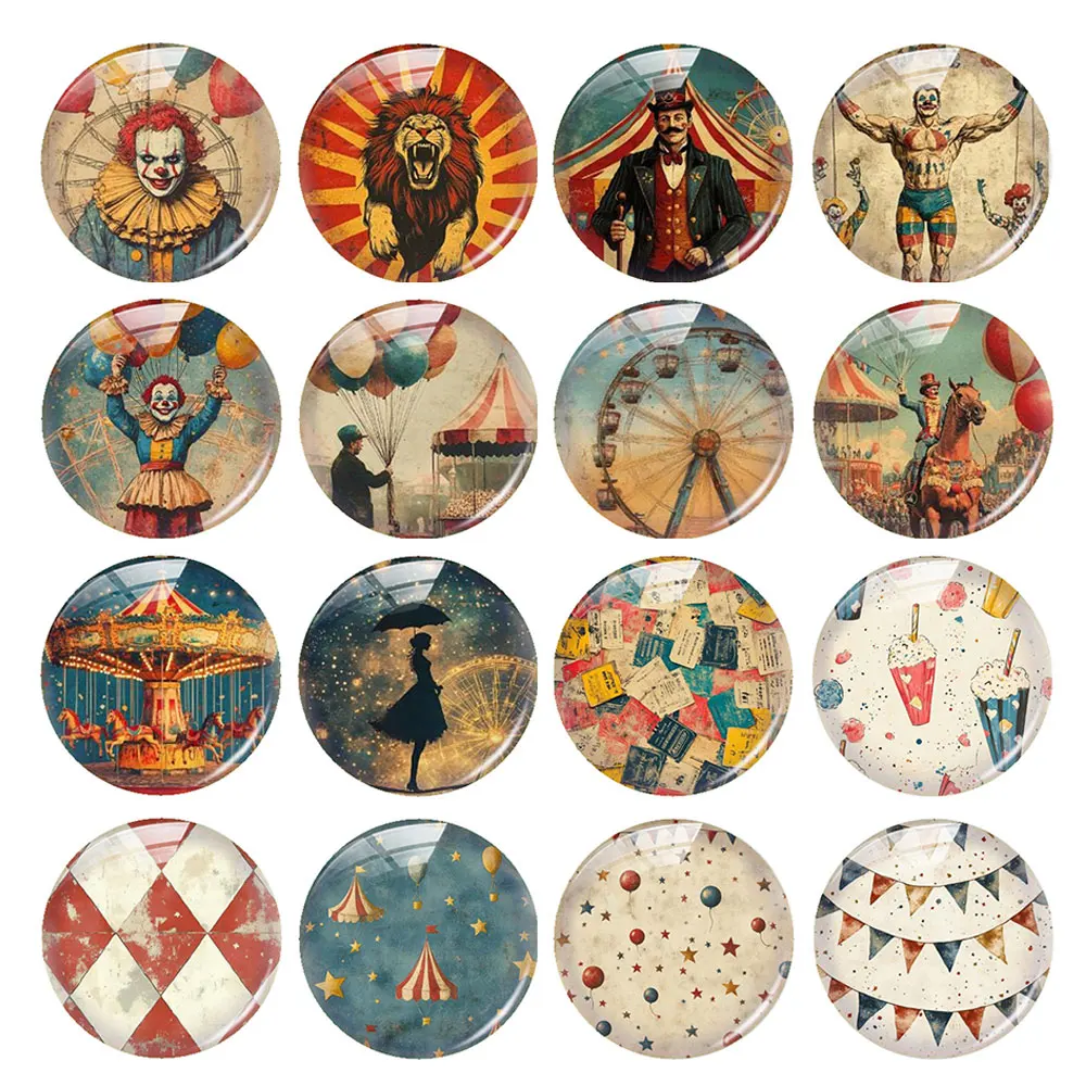 اليدوية السيرك ملاهي مهرج الأسد فيريس ويل صورة مستديرة الزجاج كابوشون فلاتباك التجريبي النقش Diy بها بنفسك صنع المجوهرات