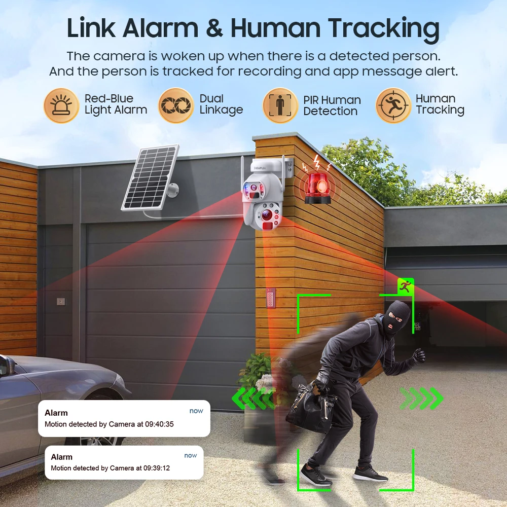 SHIWOJIA 4G Solar Camera 4K 8MP 50X Zoom Dual Lens Wireless Outdoor IP Camera 360° Solar Battery Powered 12000mA