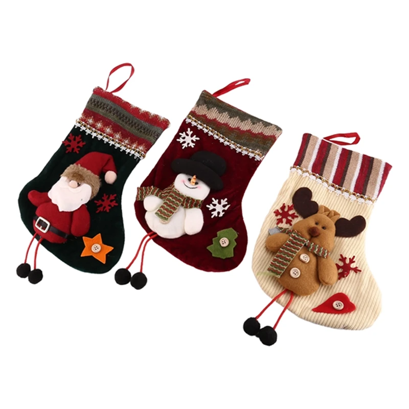 

3 Pcs Christmas Stockings Santa Claus Reindeer And Snowman For Xmas Holiday Party Decor