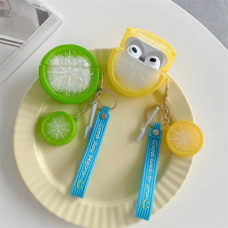

for Huawei Freebuds Pro 4 5 6 5i 6i SE2/3 Freeclip Case Funda Cute Summer Lemon Silicone Soft Headphone Box Cover with bracelet